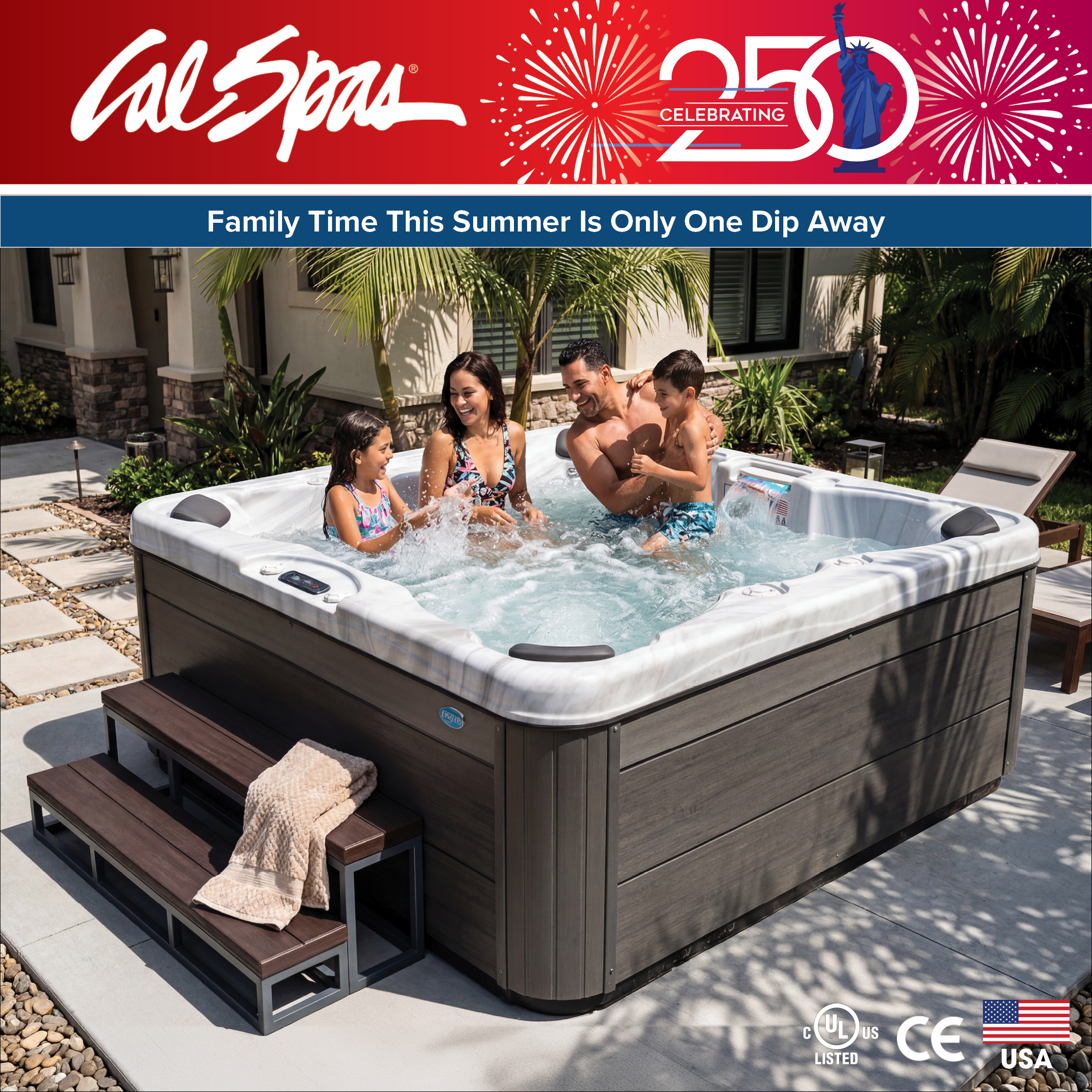 Calspas hot tub being used in a family setting - Oceanside
